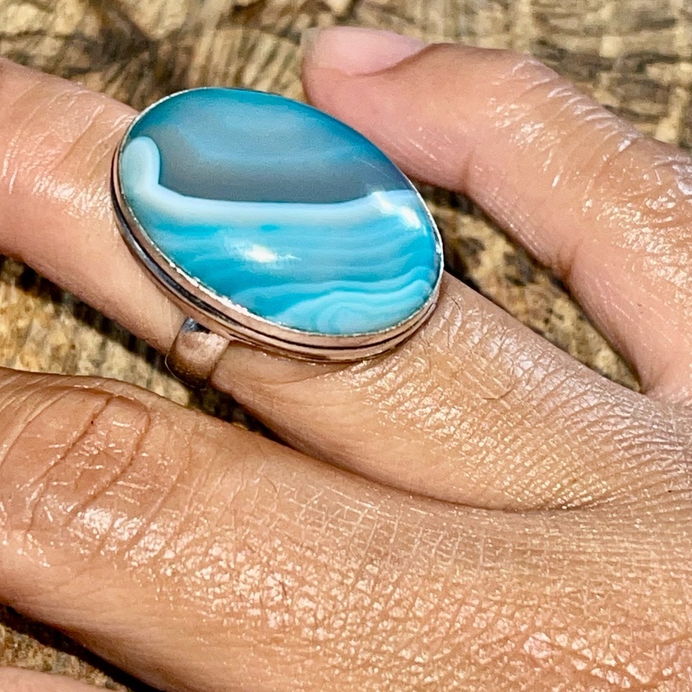 Banded Lace Agate Ring Size 6 1/4